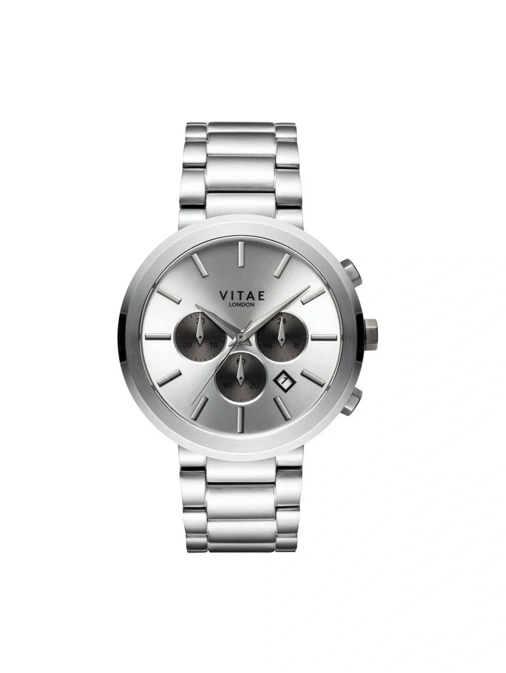 Vitae London Watch Elmington Silver Tone Stainless Steel Bracelet 44mm, NWT